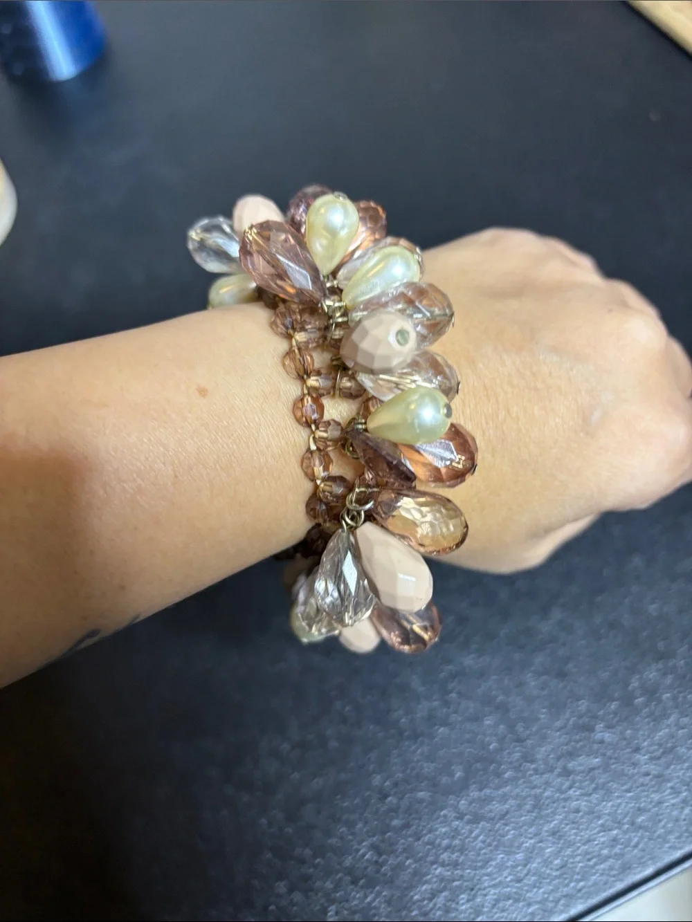 Beaded Teardrop Chacha Stretch Bracelet in Champagne and Nude Elegant